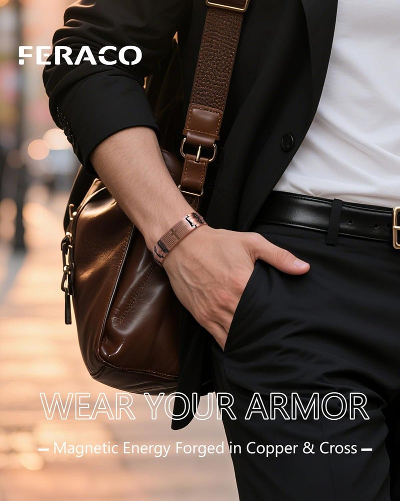 Feraco Copper Cross Bracelet for Men,Magnetic Therapy Bracelet Copper Jewelry with Powerful 3800 Gauss Magnets - Image 5